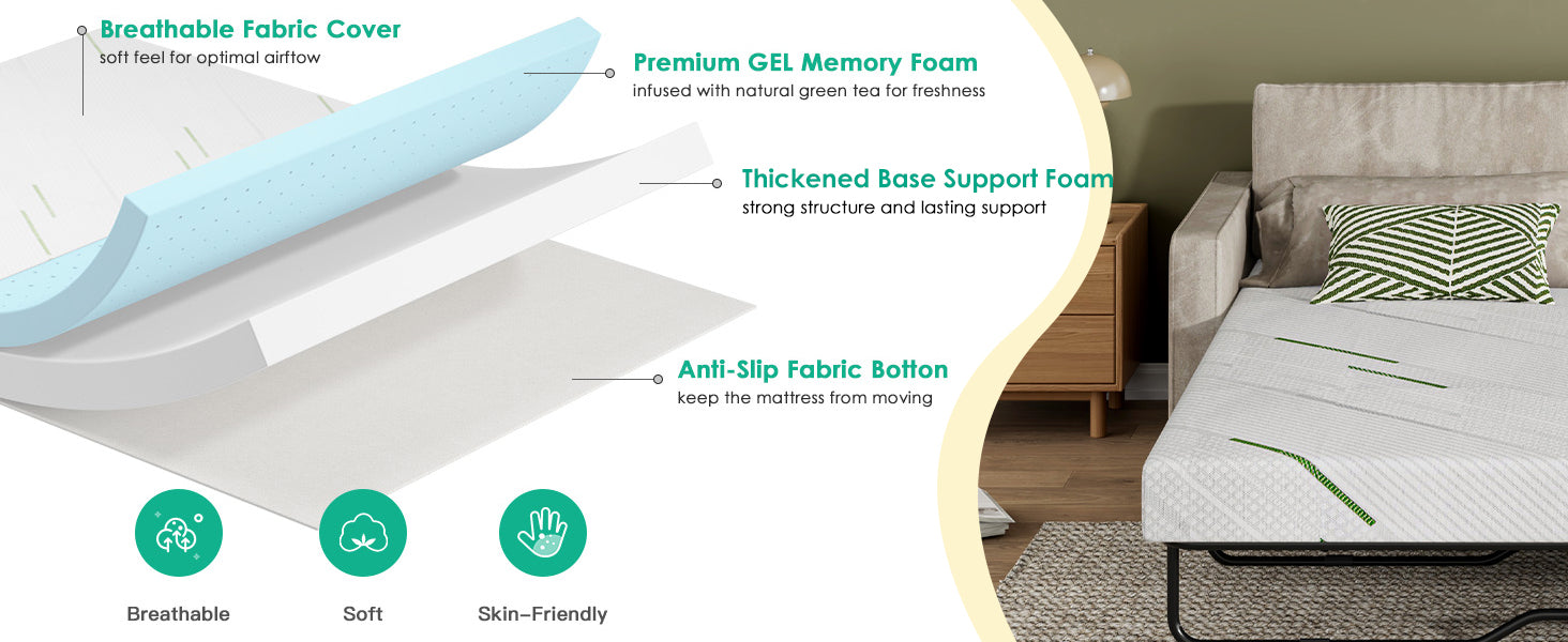 [variant:W3686P477347] Queen Memory Foam Sofa Bed Mattress – 3-Inch, White image 13