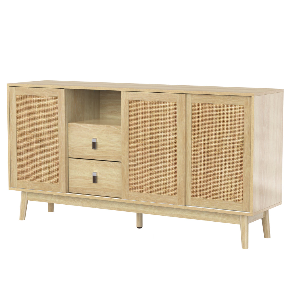Rattan 3-Door Sideboard with 2 Drawers — [variant:GA0004O] Wood – GA0004O image 14
