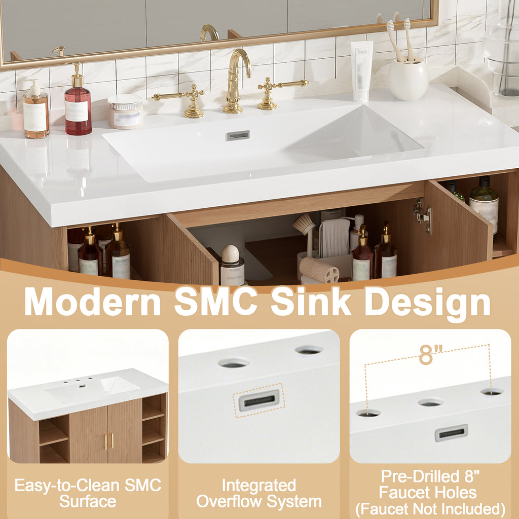 [variant:N729P000039N] Wall-Mounted Bathroom Vanity with SMC Sink – 42-Inch image 6