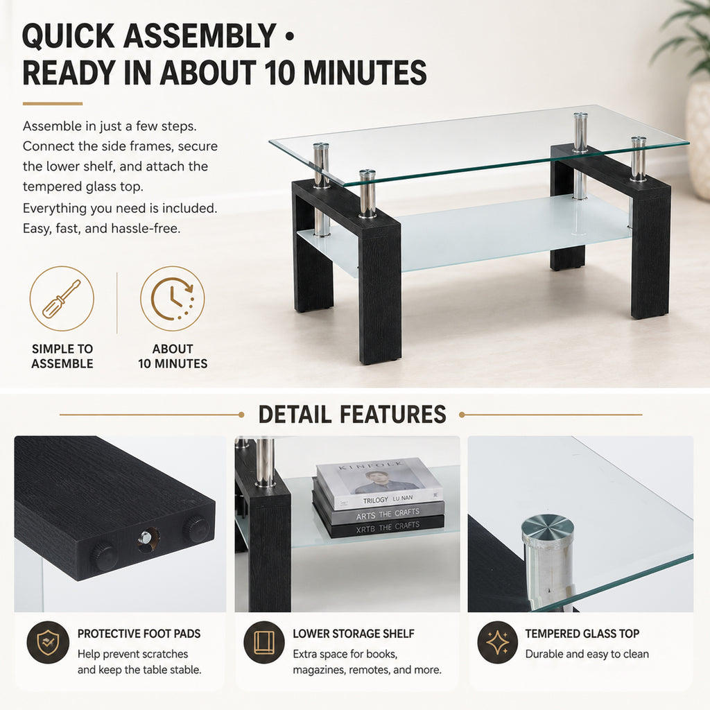 Modern Tempered Glass Coffee Table – Natural or Black — [variant:W3738P499161] Black image 3