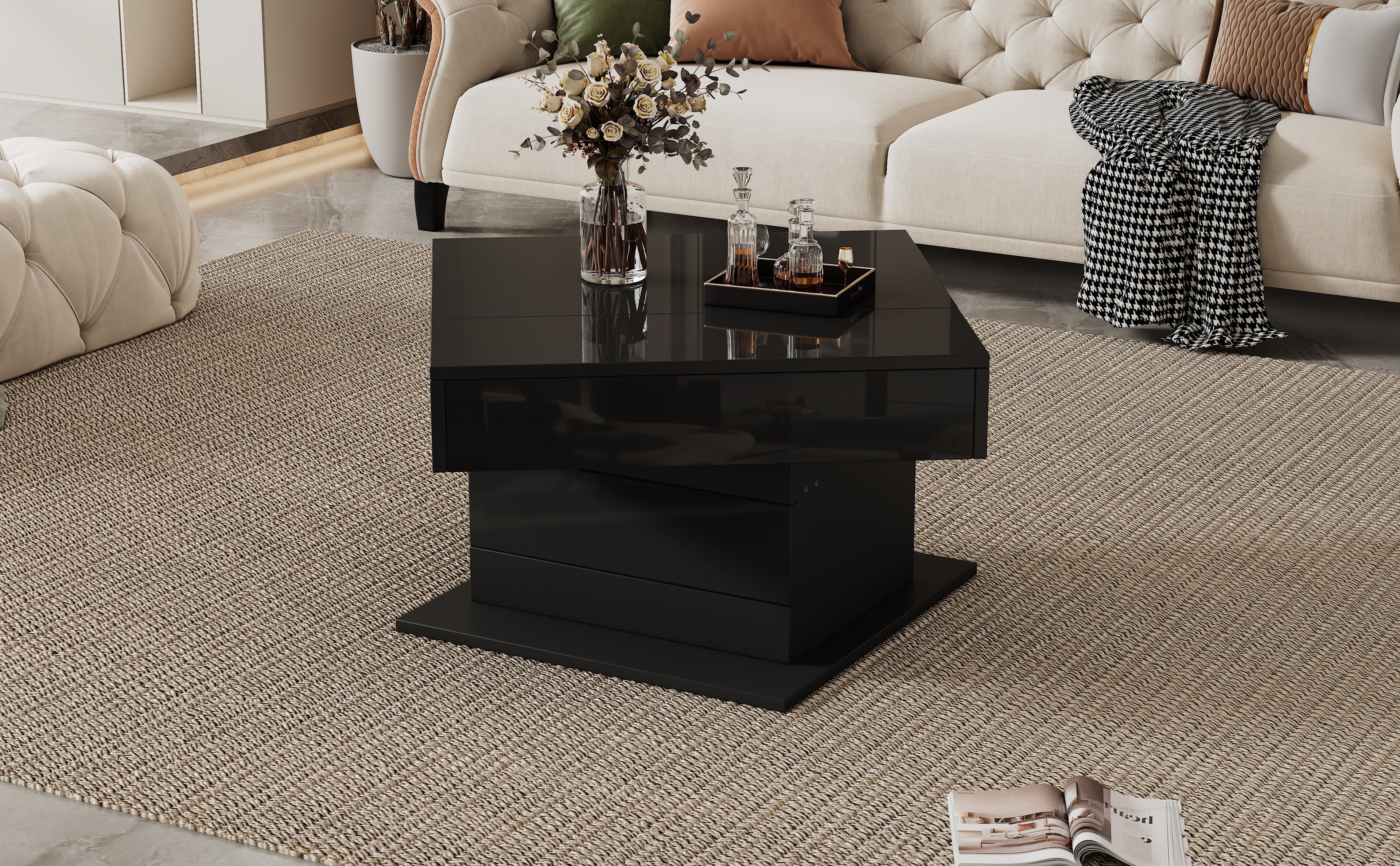 [variant:N892P423296B] Black 360° Rotating Lift-Top Coffee Table image 4