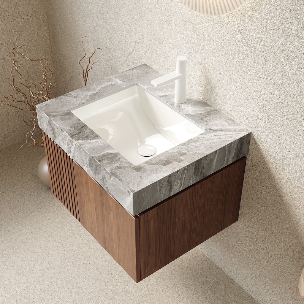 Floating Bathroom Vanity with Ceramic Sink – 24 or 30 Inch — [variant:W6063S00020] 24 in – Light Gray Top image 4