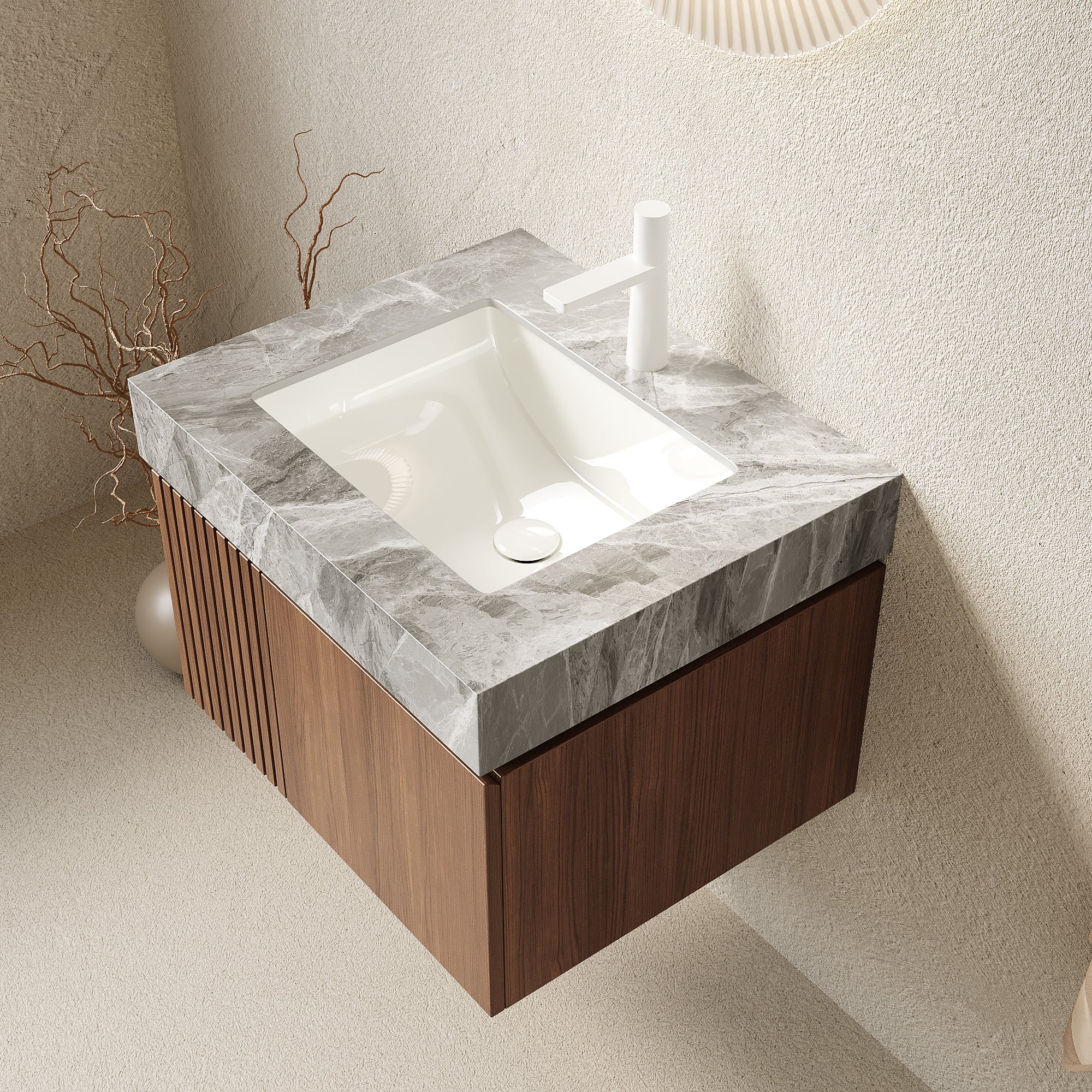 Floating Bathroom Vanity with Ceramic Sink – 24 or 30 Inch — [variant:W6063S00020] 24 in – Light Gray Top image 4