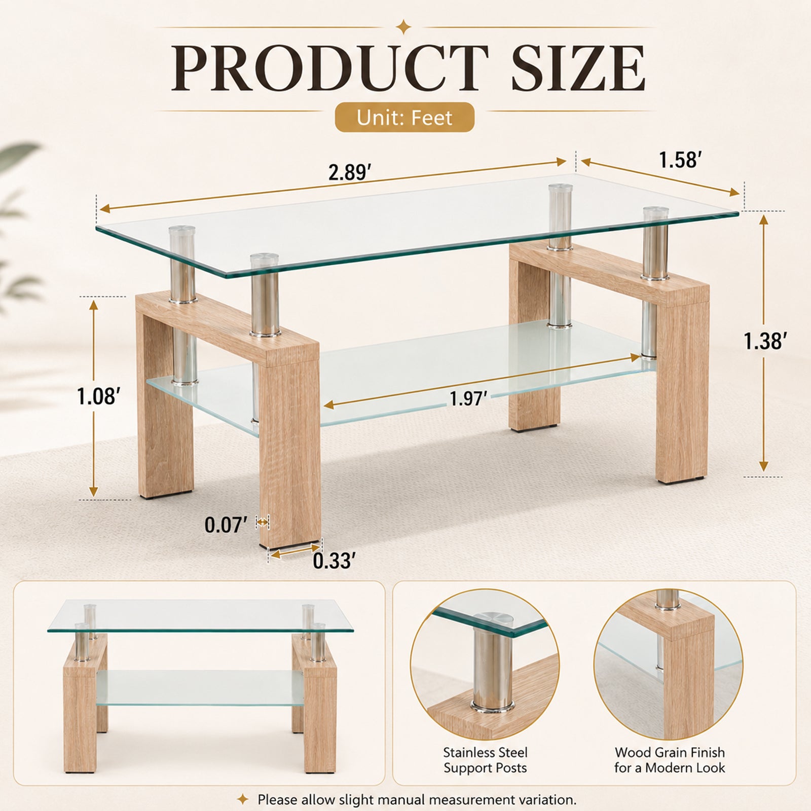 Modern Tempered Glass Coffee Table – Natural or Black — [variant:W3738P364267] Natural image 5