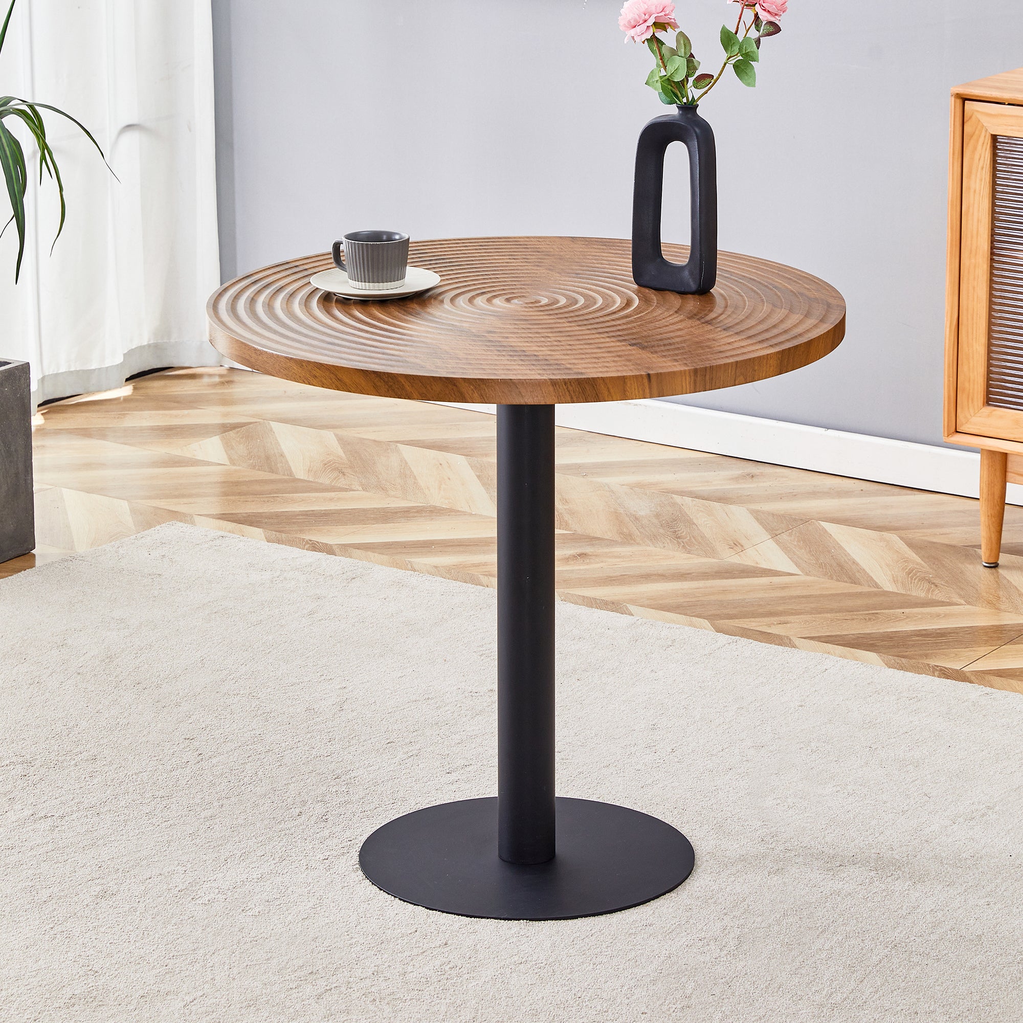 [variant:W3806P409447] Round Dark Wood-Grain Dining Table – 31.5-Inch image 3