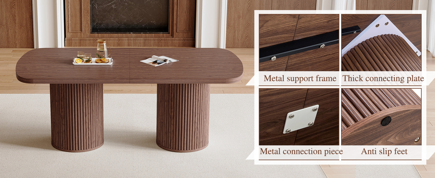 [variant:W3806S00019] Walnut Roman-Column Dining Table – 78.7-Inch image 12