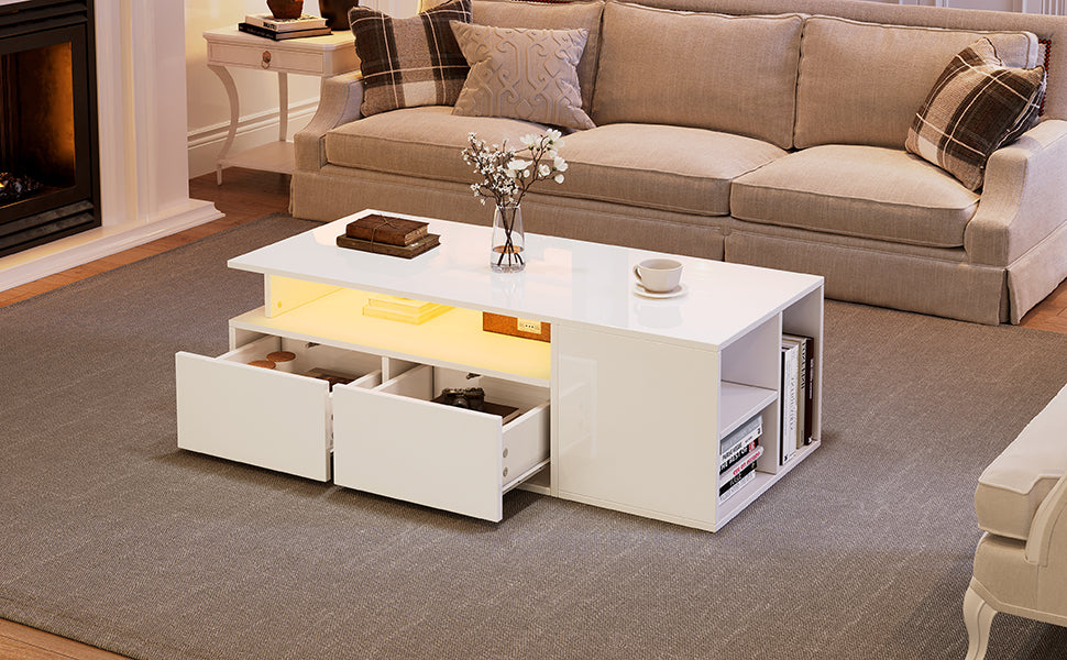 [variant:N892P428788W] High-Gloss LED Coffee Table with Open Storage image 5