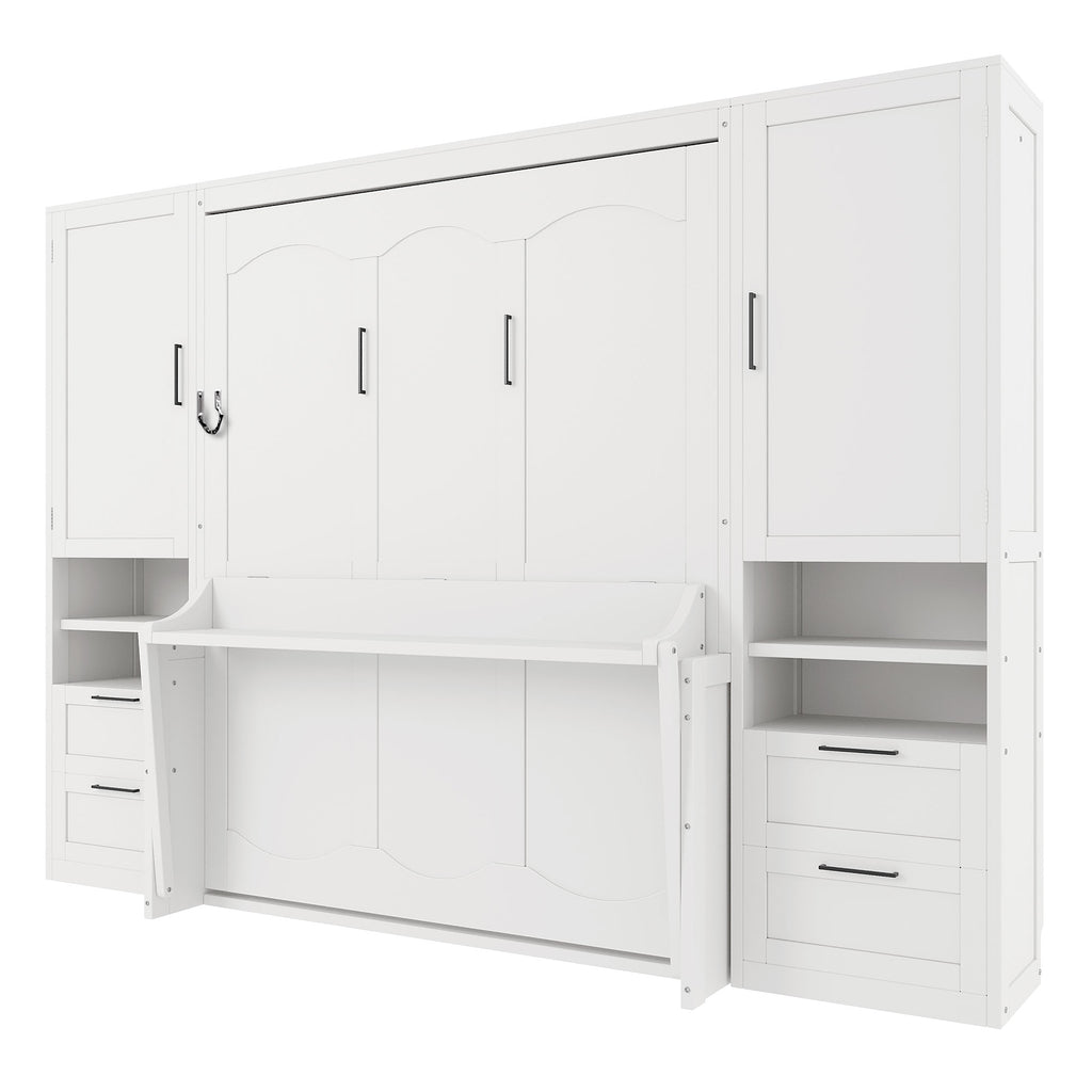 [variant:N850S00010K-2] Queen Murphy Bed with Closet, Drawers and Shelves – White image 8