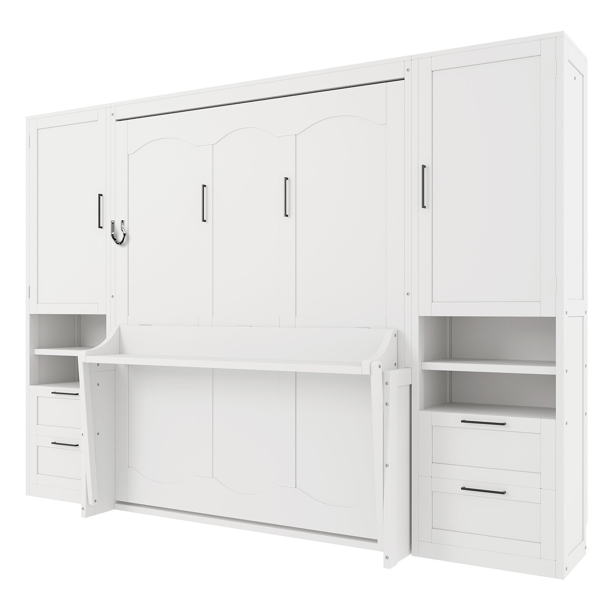 [variant:N850S00010K-2] Queen Murphy Bed with Closet, Drawers and Shelves – White image 8