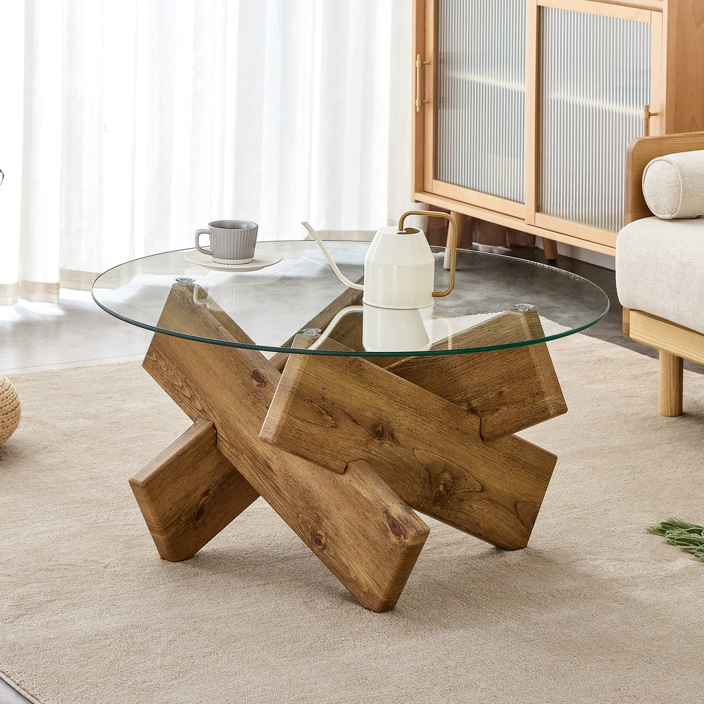 [variant:W3806P404750] 33.4-Inch Round Tempered Glass Coffee Table image 15