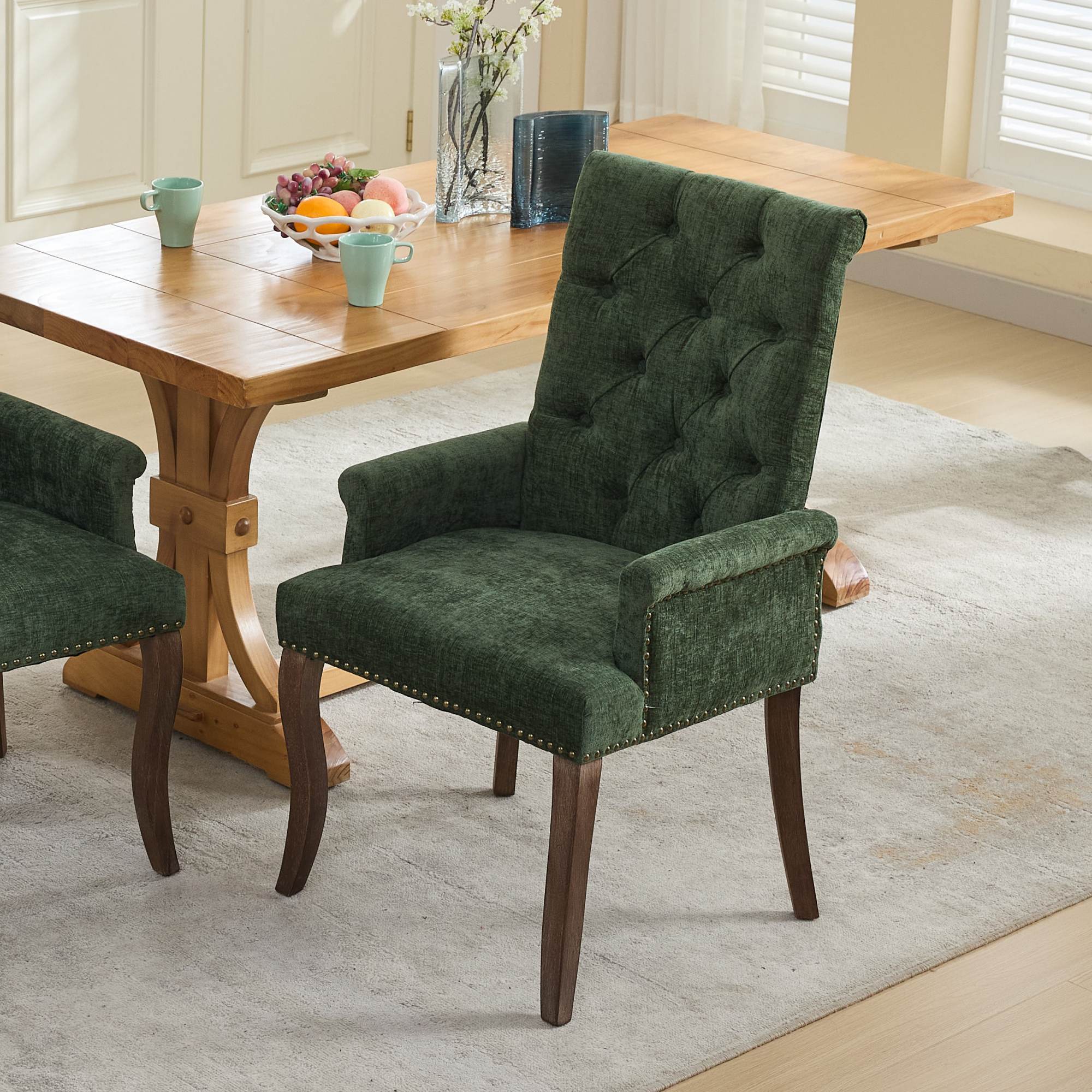 [variant:W5755P503872] Tufted Chenille Dining Armchair – Olive Green image 16