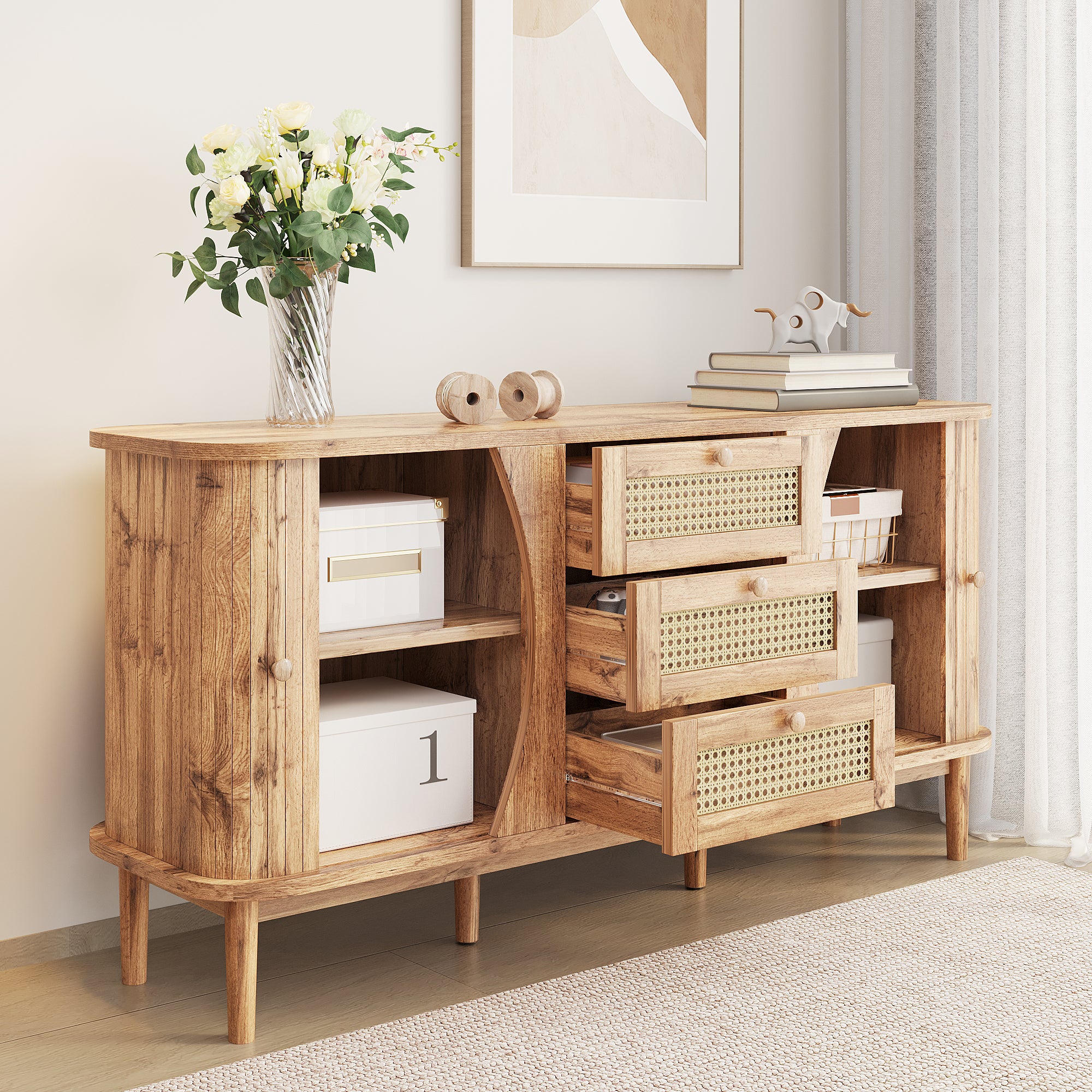 [variant:GA0005O] Rattan Sliding-Door Sideboard – Wood Tone image 5