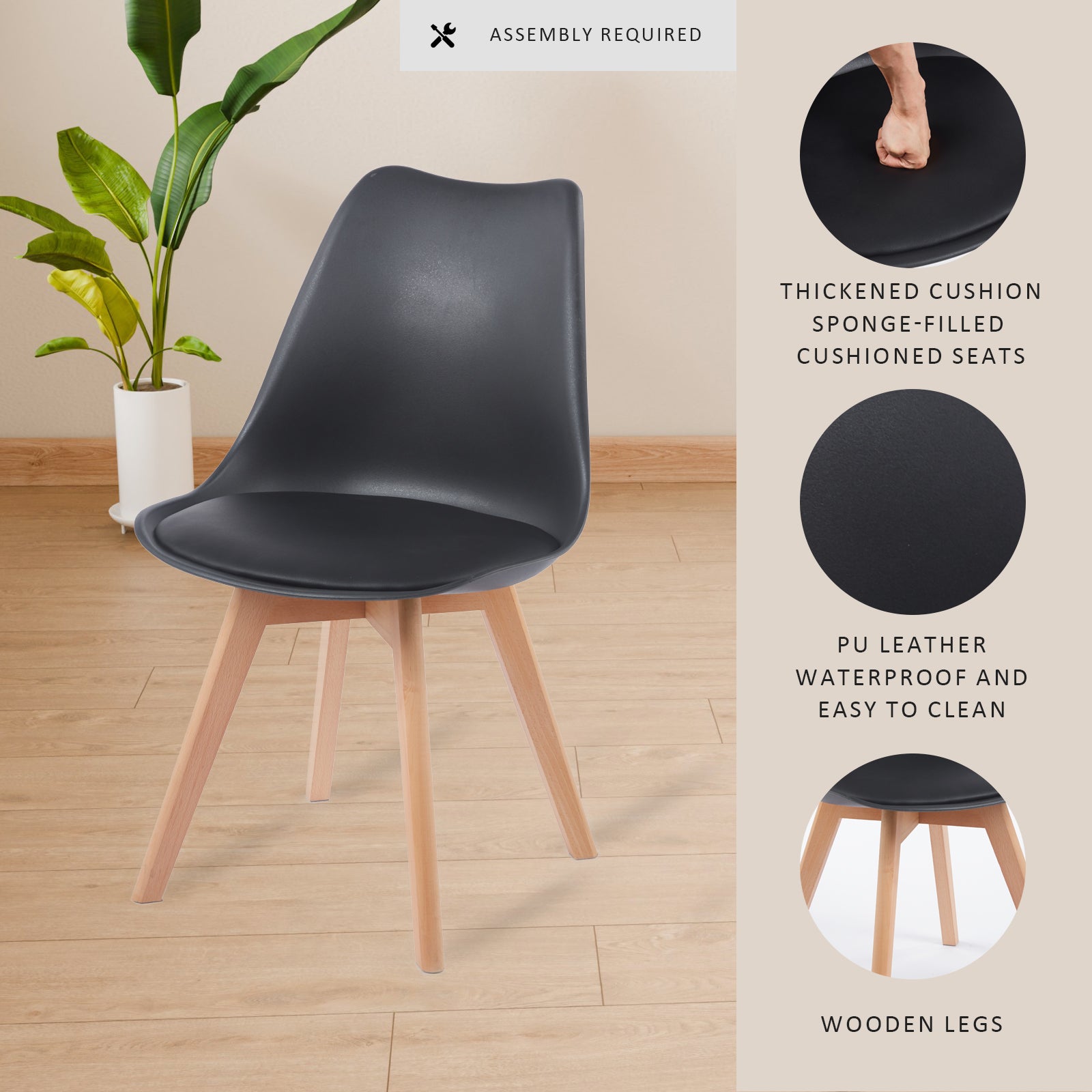 [variant:W3738P431300] Set of 2 Modern Black PU Leather Dining Chairs image 2