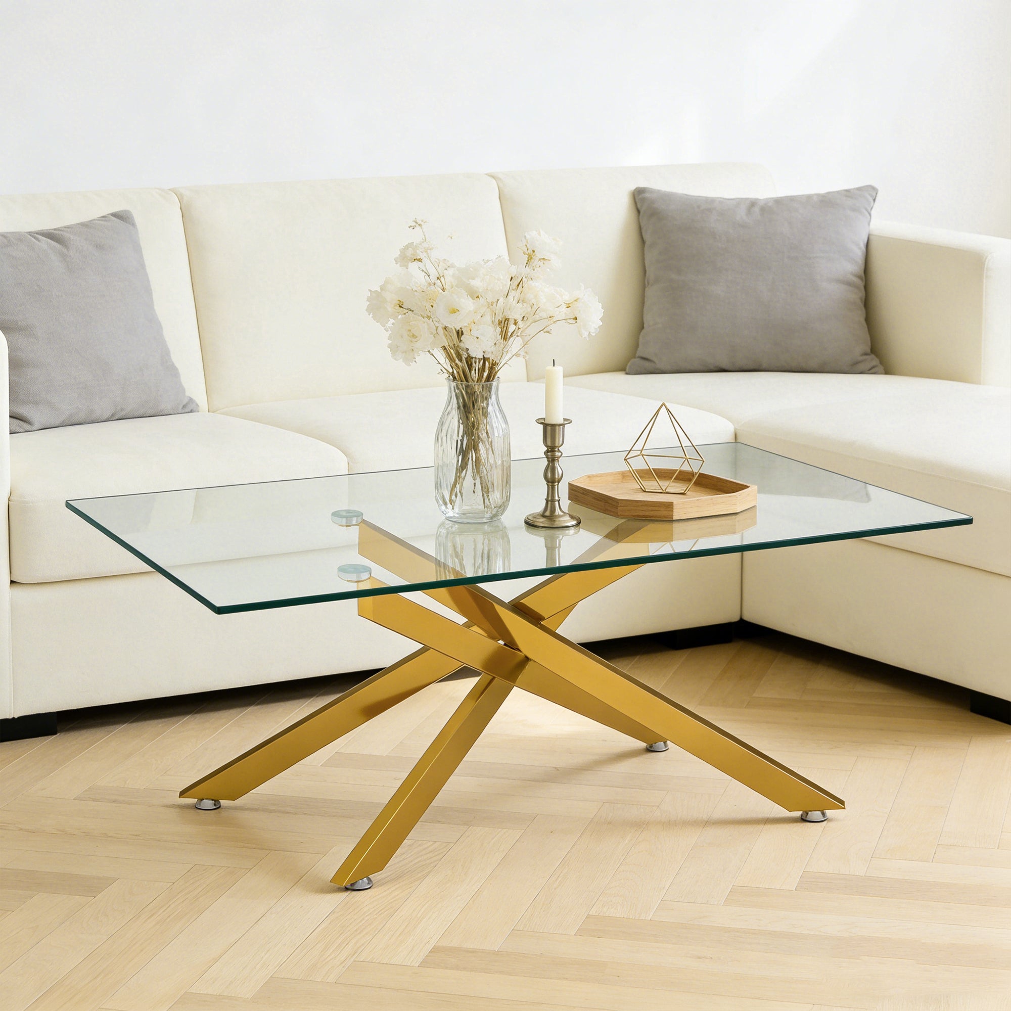 [variant:W3856P411924] 39-Inch Rectangular Glass Coffee Table with Gold Legs image 1