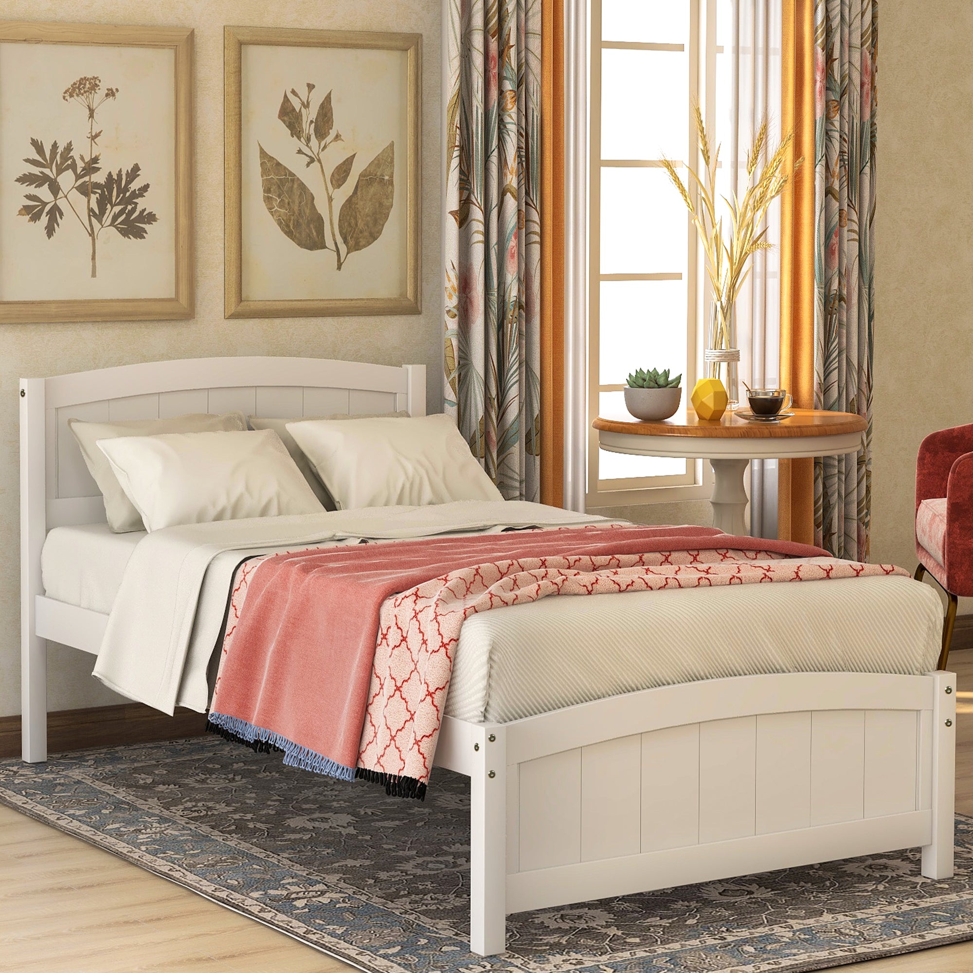 [variant:N850P475815K] Twin Platform Bed with Headboard and Footboard – White image 1