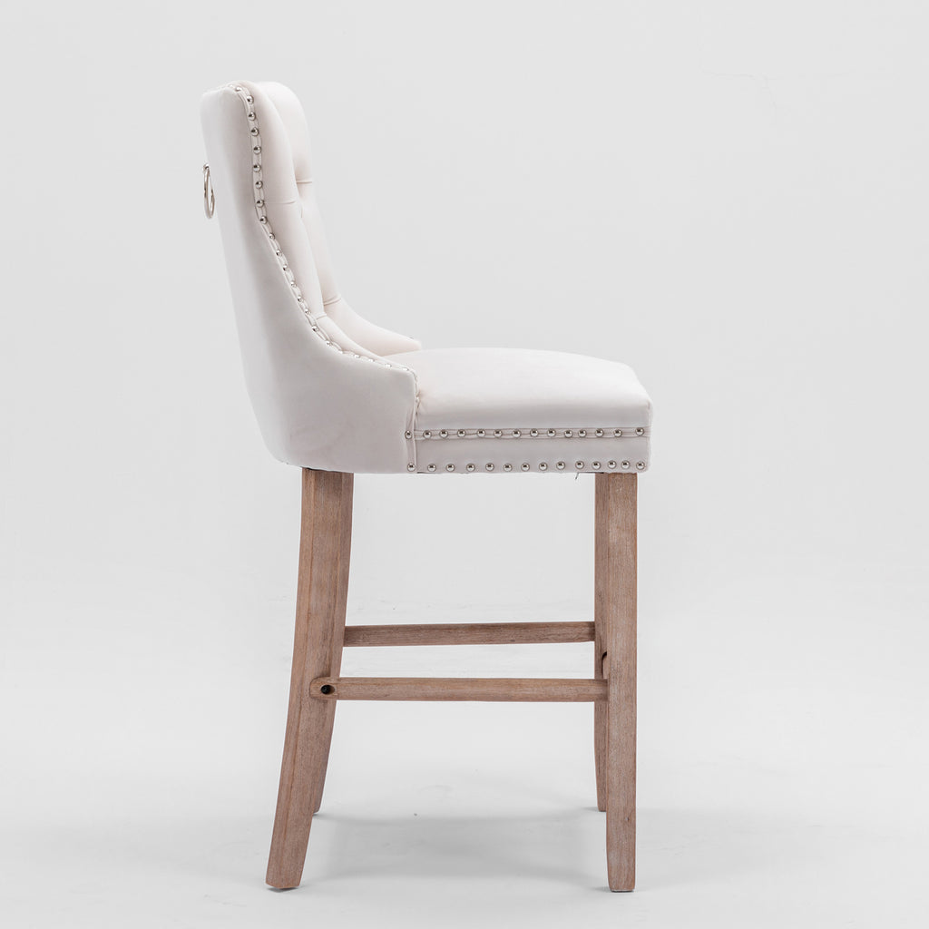 [variant:W5755P474584] Set of 2 Beige Velvet Bar Stools image 4