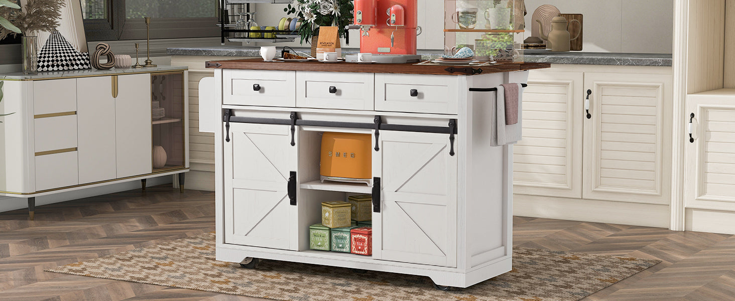 [variant:N853S379573W] Farmhouse Kitchen Island with Drop Leaf, Power Outlet and Sliding Barn Doors – 53.75-Inch image 17