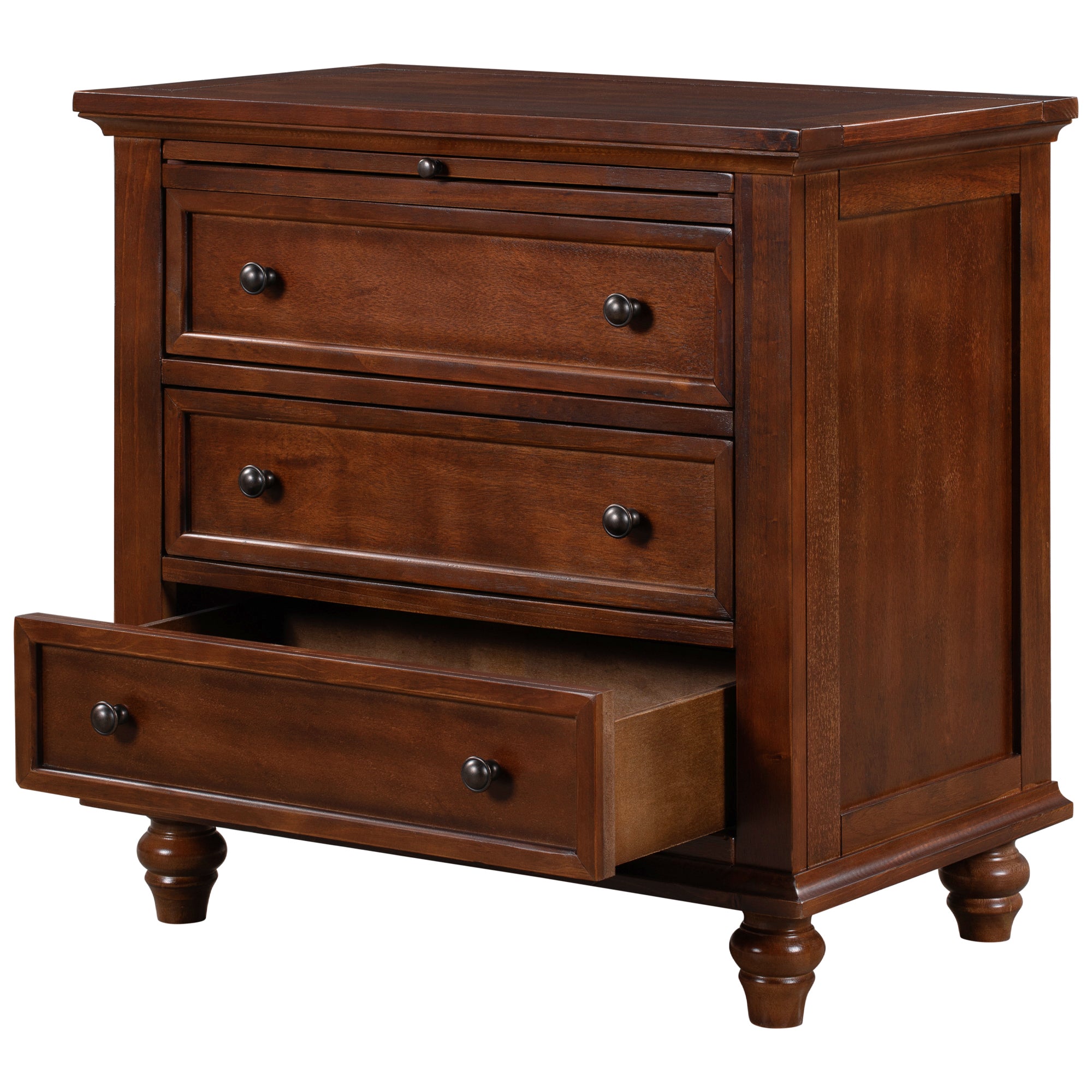 3-Drawer Nightstand with Pull-Out Tray – 27.6-Inch — [variant:N889P444139D] Brown image 10