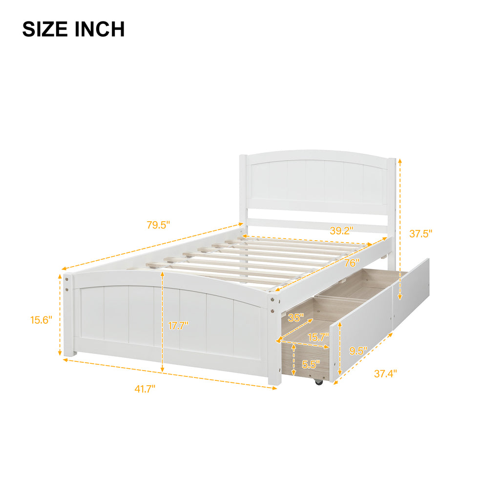 [variant:N850P475817K] Twin Platform Bed with 2 Storage Drawers – White image 9