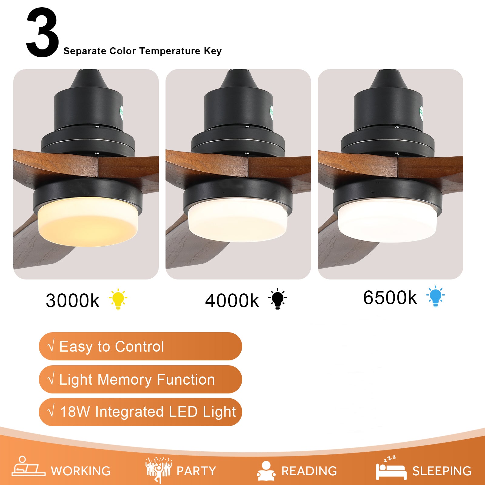 [variant:W5691P514188] Walnut Solid Wood Ceiling Fan with Light & Remote – 52-Inch image 5