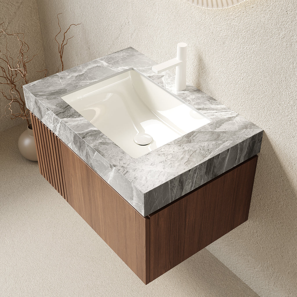 Floating Bathroom Vanity with Ceramic Sink – 24 or 30 Inch — [variant:W6063S00023] 30 in – Light Gray Top image 3