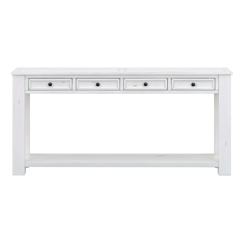 [variant:N852P245606K] Console Table with Drawers & Bottom Shelf – Antique White image 3