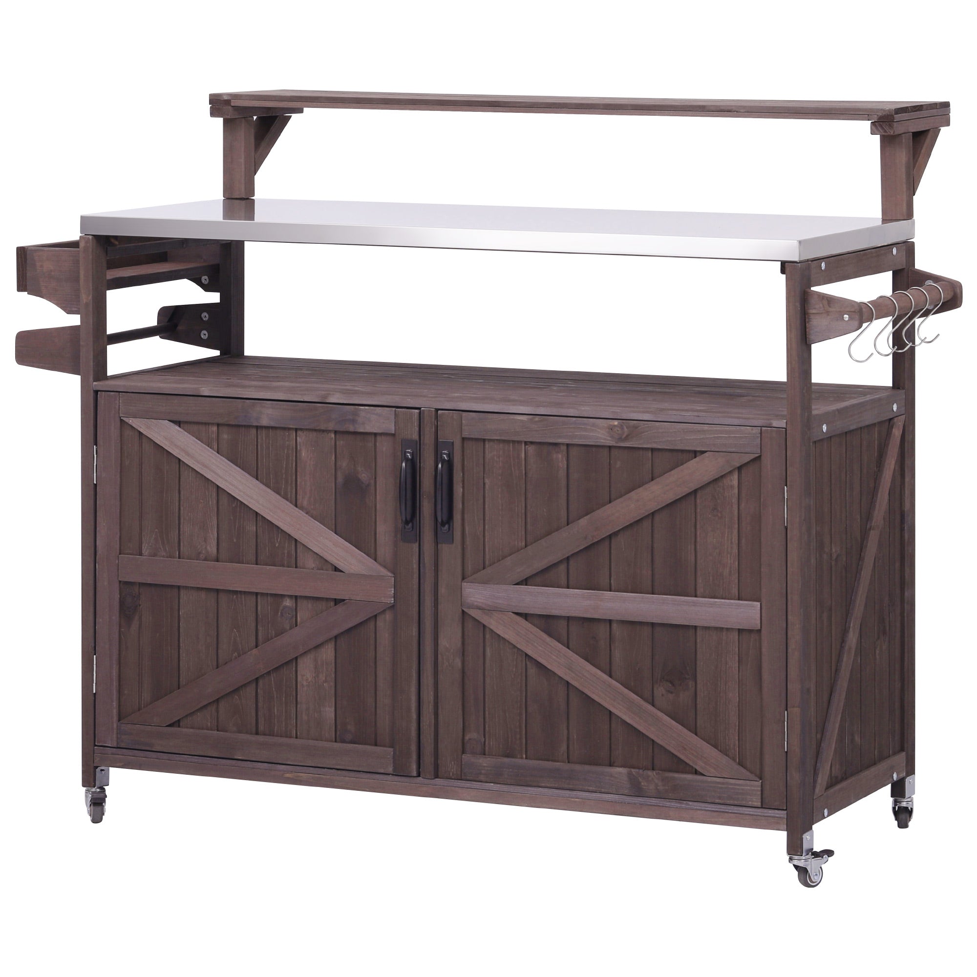 [variant:N853P386135Z] Outdoor Grill Cart with Raised Shelf – Dark Brown, 53.3-Inch image 12