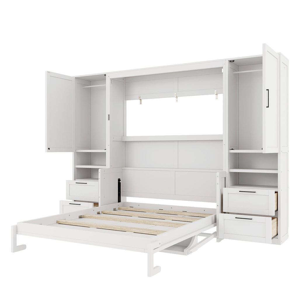 [variant:N850S00010K-2] Queen Murphy Bed with Closet, Drawers and Shelves – White image 7