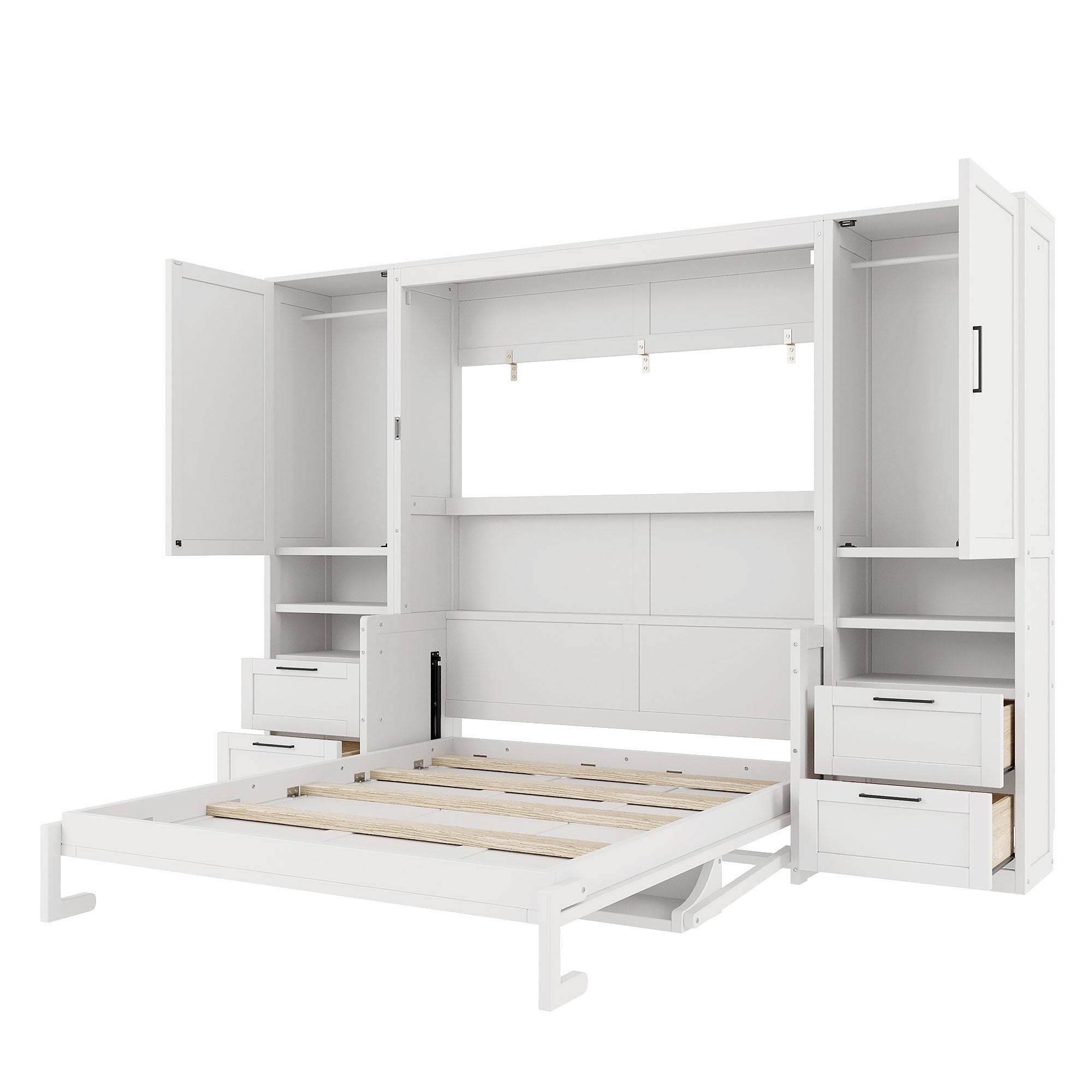 [variant:N850S00010K-2] Queen Murphy Bed with Closet, Drawers and Shelves – White image 7