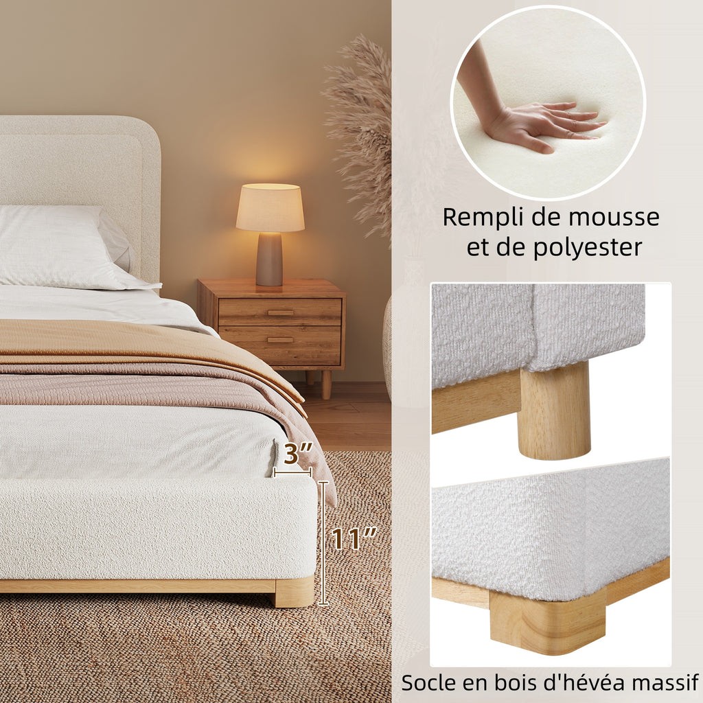 [variant:N859K000012W] King Bouclé Platform Bed with Curved Headboard – White image 7