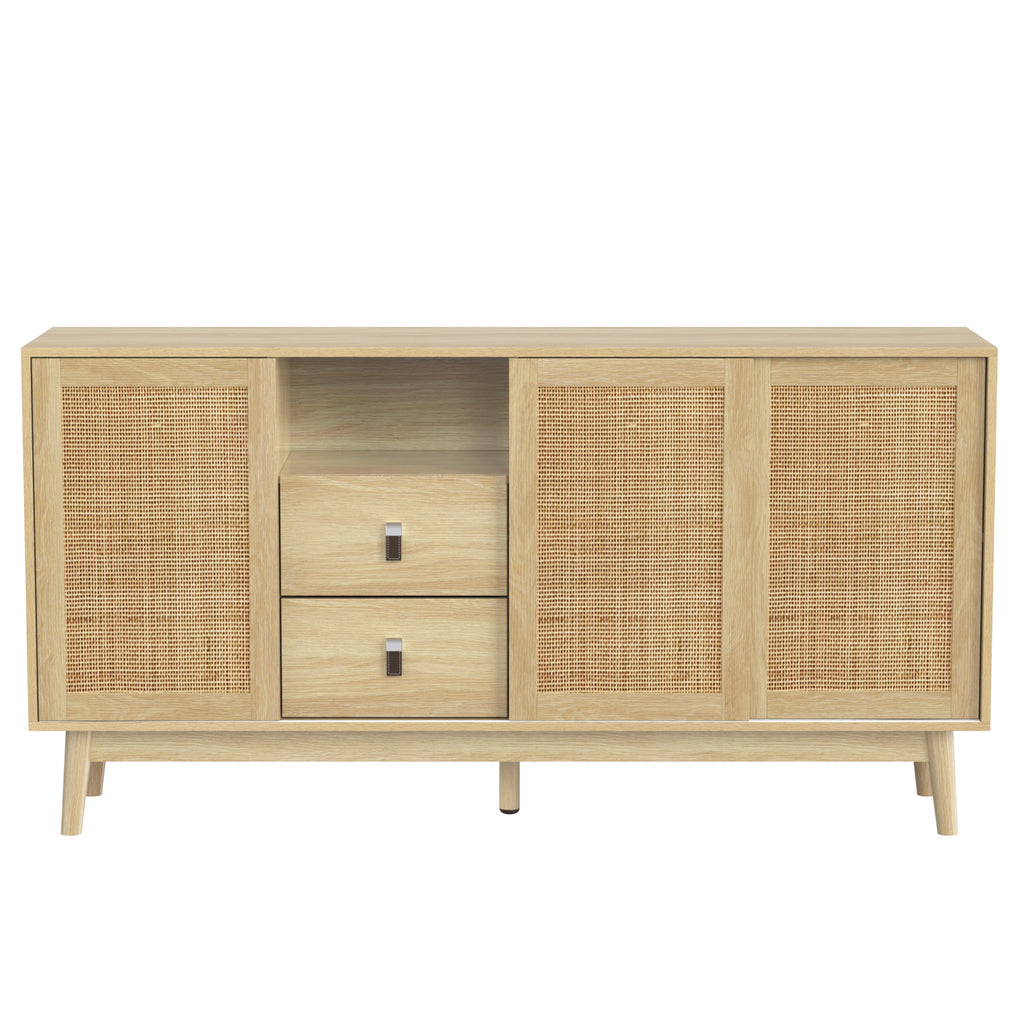 Rattan 3-Door Sideboard with 2 Drawers — [variant:GA0004O] Wood – GA0004O image 15