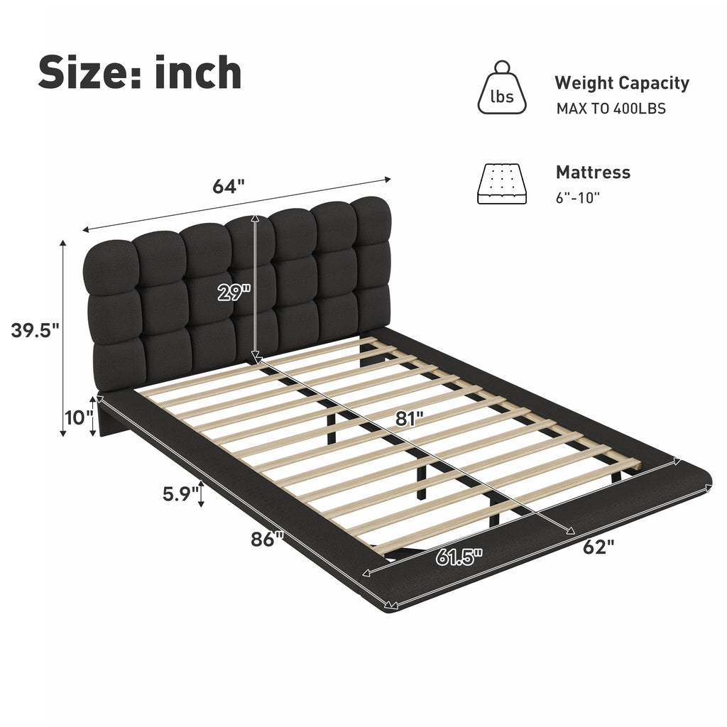 [variant:HS451577AAB] Queen LED Floating Bouclé Platform Bed – Black image 5
