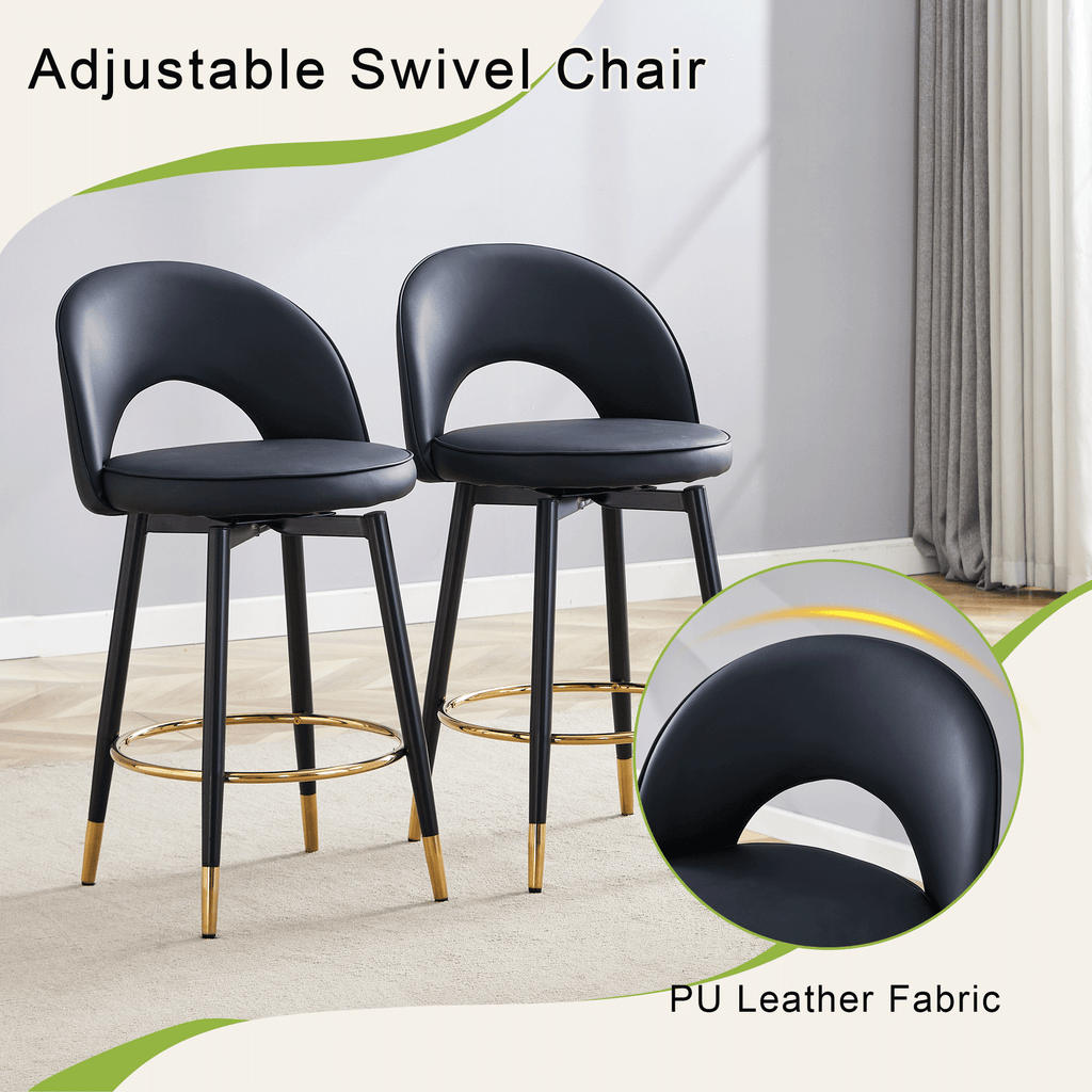 [variant:W3806P404776] 360° Swivel PU Leather Bar Stools – Set of 2 image 5