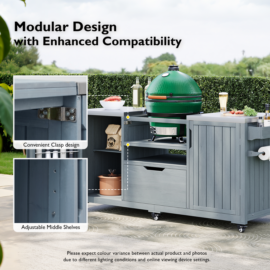 [variant:N853P386132G] Outdoor Grill Cart for 21–22-Inch Kamado Grills – Gray and Blue, 66.5-Inch image 29