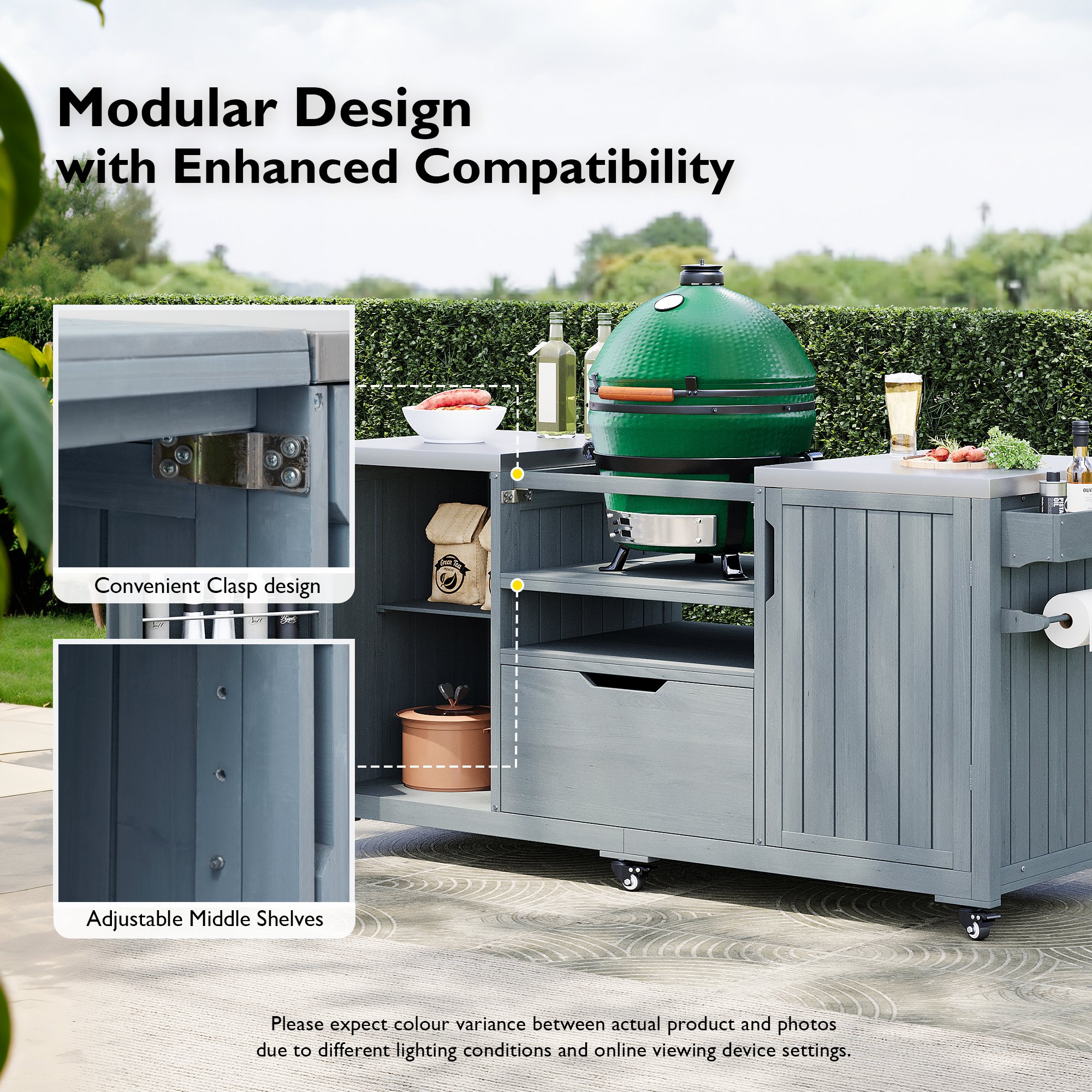 [variant:N853P386132G] Outdoor Grill Cart for 21–22-Inch Kamado Grills – Gray and Blue, 66.5-Inch image 29