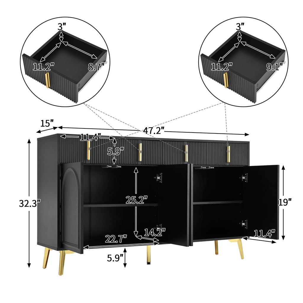 [variant:GA0021S] 4-Door Sideboard with 4 Drawers – Black and Gold image 8