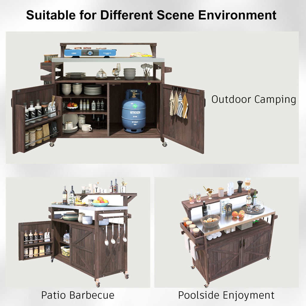[variant:N853P386135Z] Outdoor Grill Cart with Raised Shelf – Dark Brown, 53.3-Inch image 24