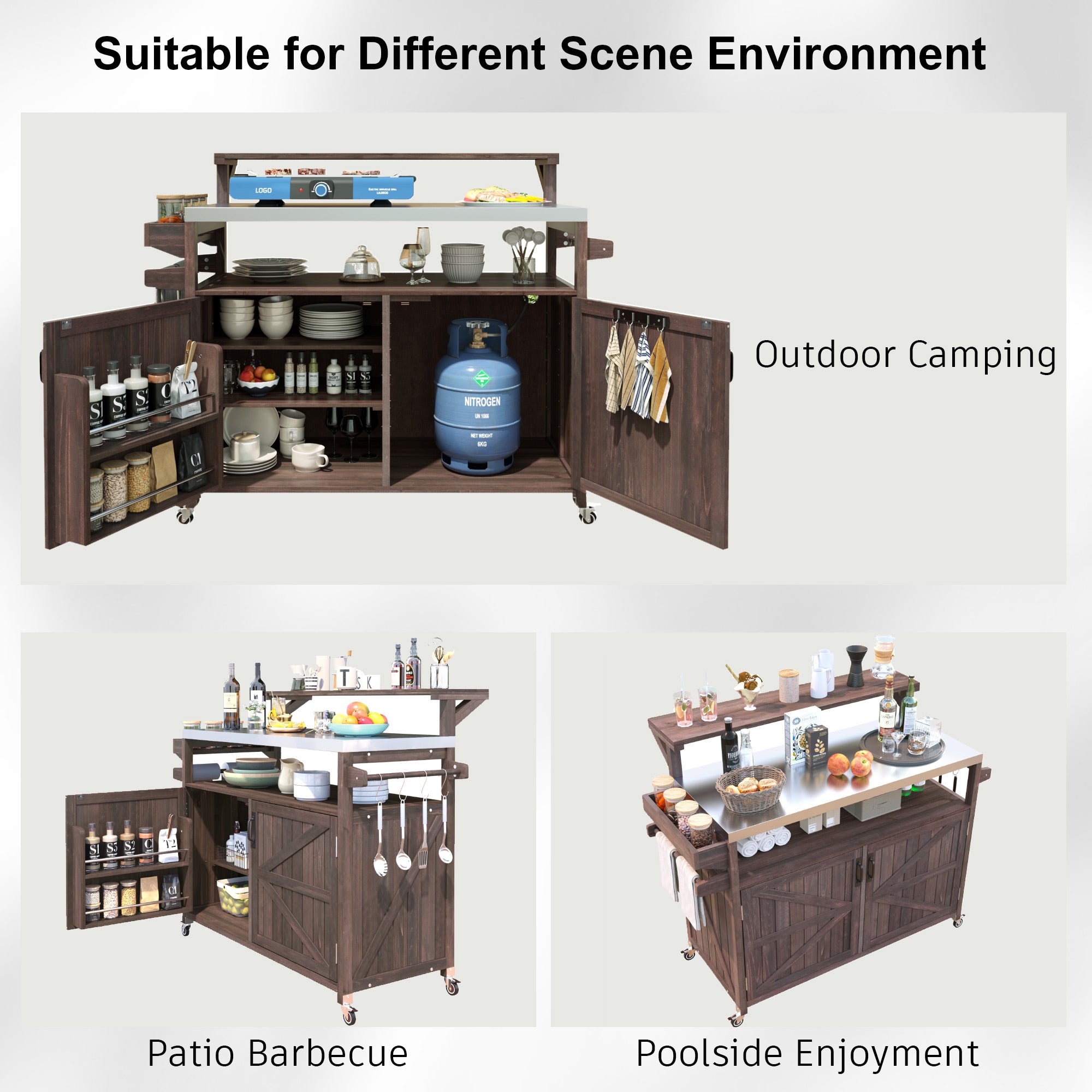 [variant:N853P386135Z] Outdoor Grill Cart with Raised Shelf – Dark Brown, 53.3-Inch image 24