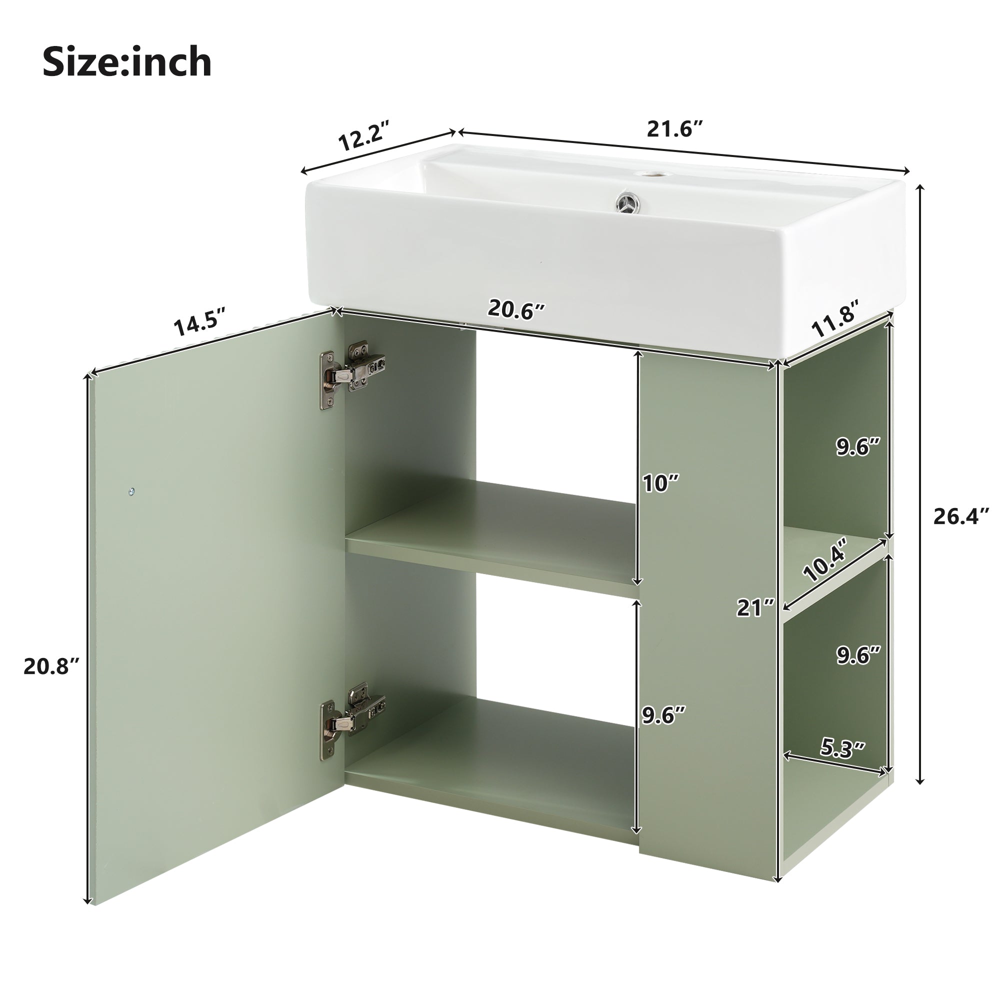[variant:N729P170388F] Floating Bathroom Vanity with Ceramic Basin – 21.6-Inch, Green image 8