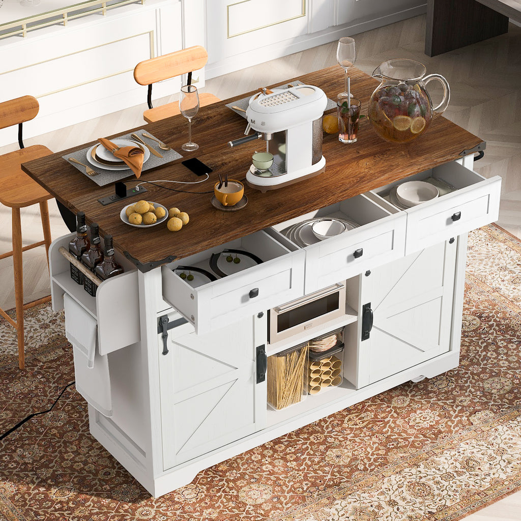 [variant:N853S379573W] Farmhouse Kitchen Island with Drop Leaf, Power Outlet and Sliding Barn Doors – 53.75-Inch image 23