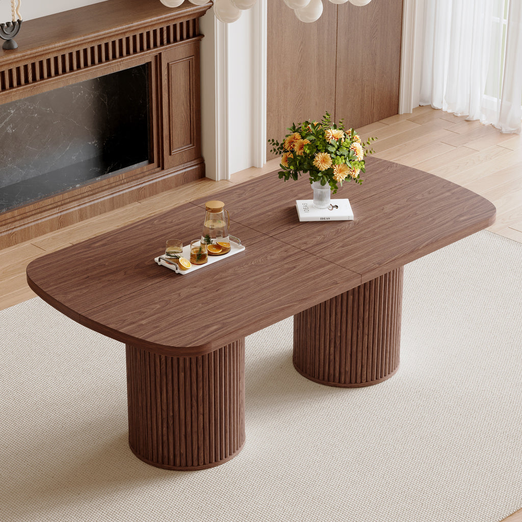 [variant:W3806S00019] Walnut Roman-Column Dining Table – 78.7-Inch image 3