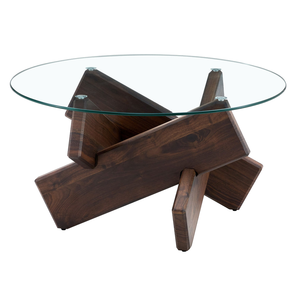[variant:W3806P404749] Round Glass Coffee Table with Walnut-Finish Base – 33.4-Inch image 22