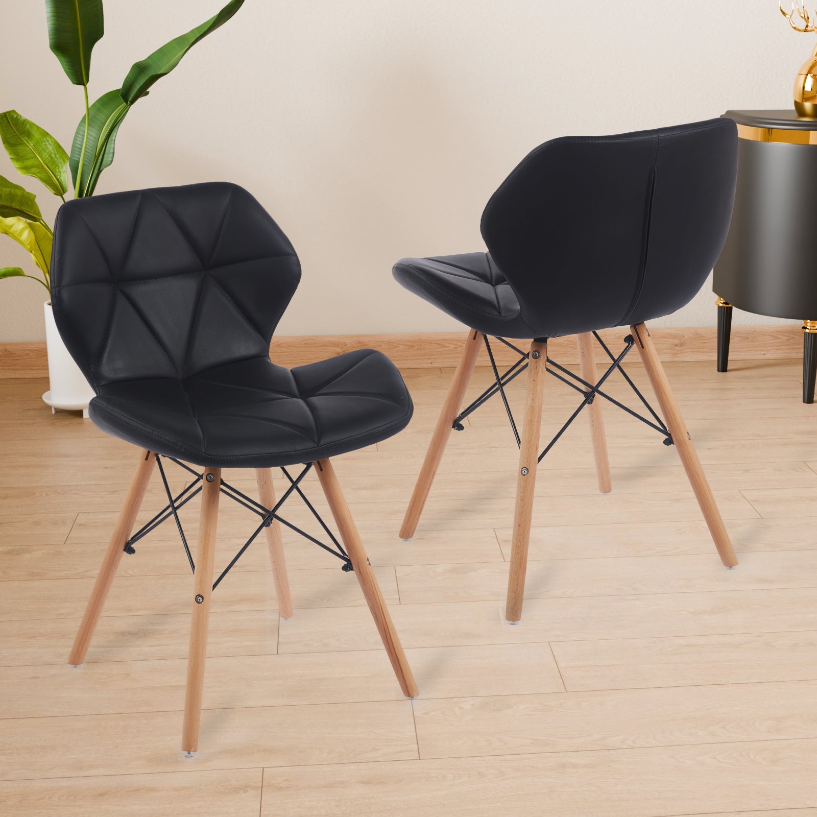 [variant:W3738P431268] Set of 2 Modern PU Leather Dining Chairs – Black image 1