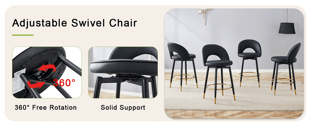 [variant:W3806P404776] 360° Swivel PU Leather Bar Stools – Set of 2 image 9