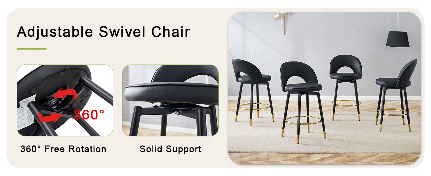 [variant:W3806P404776] 360° Swivel PU Leather Bar Stools – Set of 2 image 9