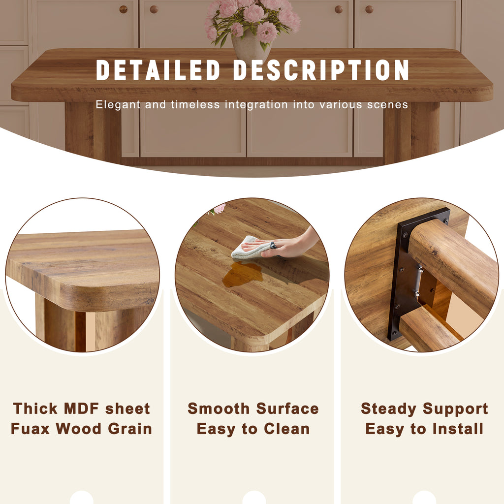 [variant:W3806S00012] Wood-Grain U-Leg Dining Table – 64.5-Inch image 6