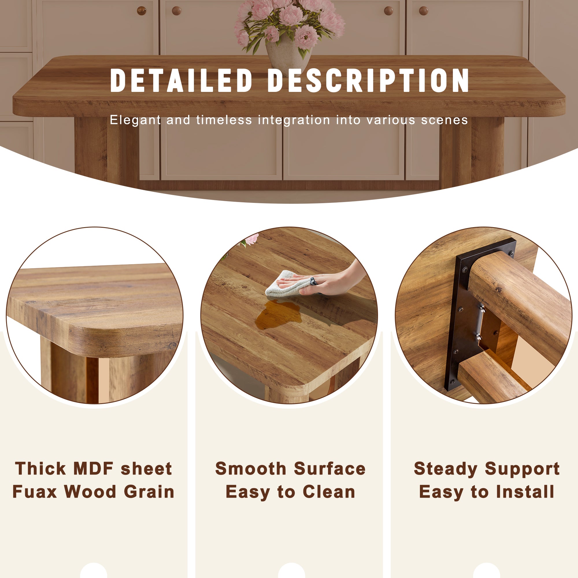 [variant:W3806S00012] Wood-Grain U-Leg Dining Table – 64.5-Inch image 6