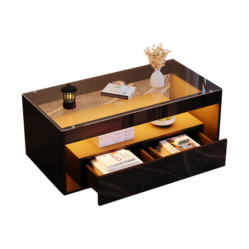 [variant:N892P428787B] High-Gloss LED Coffee Table with Glass Top and Drawers image 44