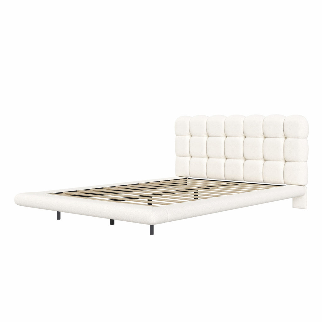[variant:HS451577AAK] Queen LED Floating Bouclé Platform Bed – Cream White image 15