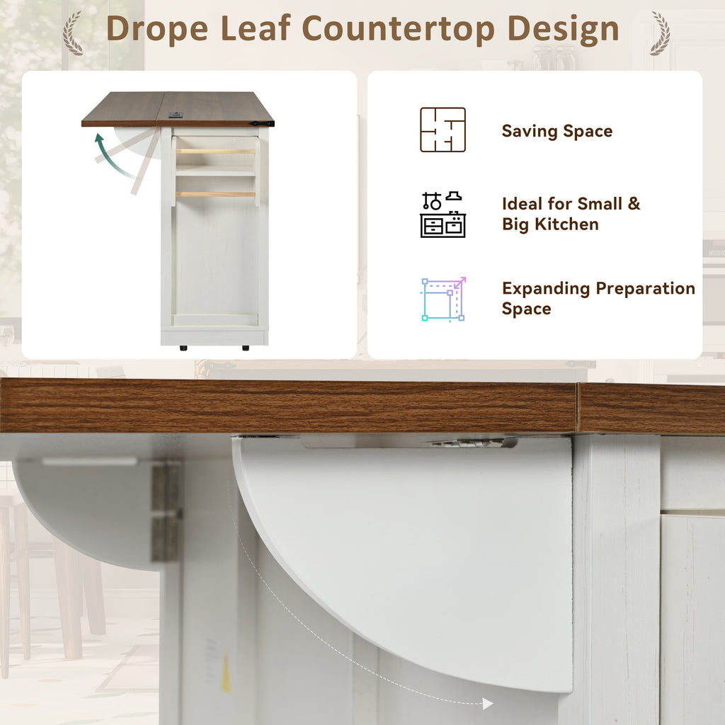 [variant:N853S379573W] Farmhouse Kitchen Island with Drop Leaf, Power Outlet and Sliding Barn Doors – 53.75-Inch image 29